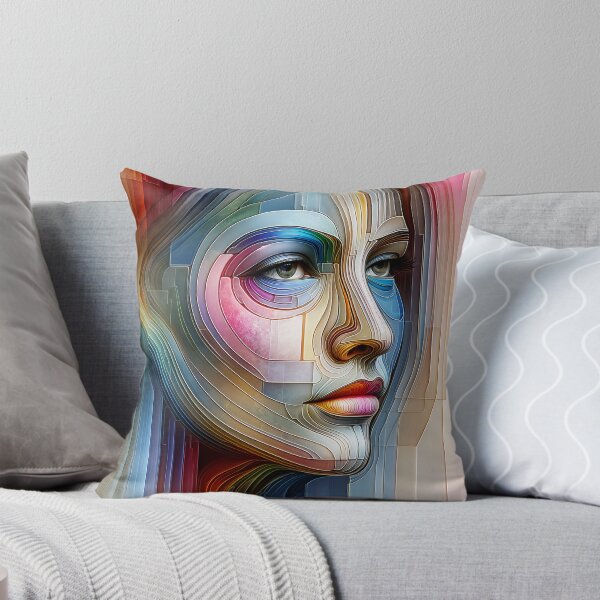 Item preview, Woman's face composed of transparent layers in various colors, creating a depth effect designed and sold by AndreaMart.