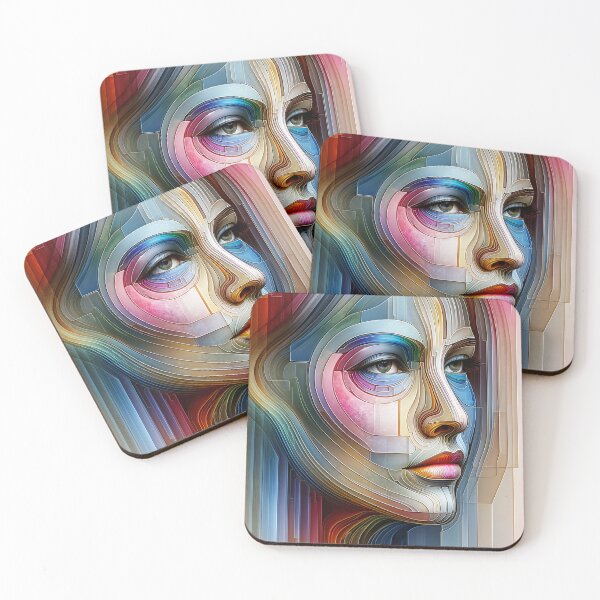 Item preview, Woman's face composed of transparent layers in various colors, creating a depth effect designed and sold by AndreaMart.