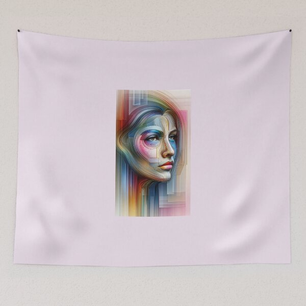 Item preview, Woman's face composed of transparent layers in various colors, creating a depth effect designed and sold by AndreaMart.