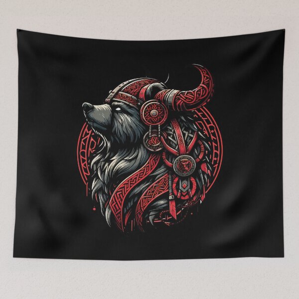 Item preview,  Red And Black Bear Berserker Norse Viking Warrior designed and sold by TomFrontierArt.