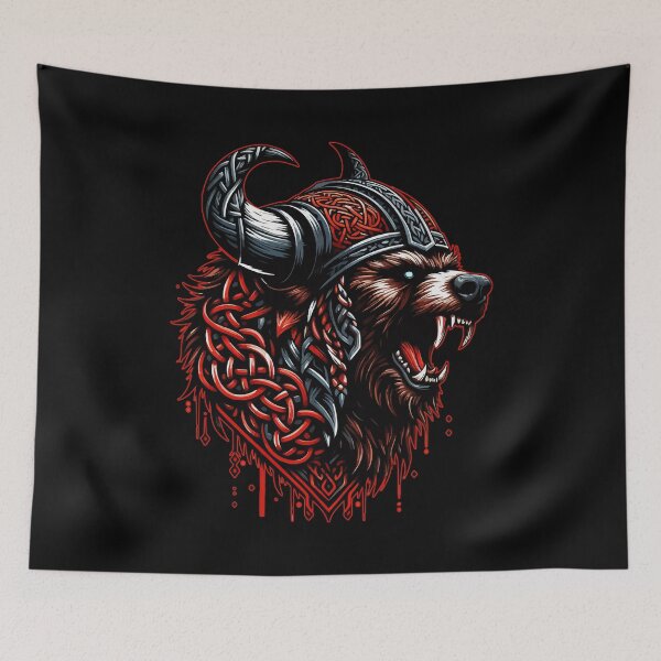 Item preview, Red And Black Bear Berserker Norse Viking Warrior designed and sold by TomFrontierArt.