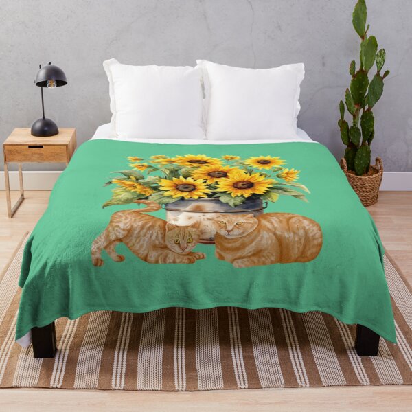 Item preview, Watercolor sunflowers and orange cats designed and sold by Rbnano.
