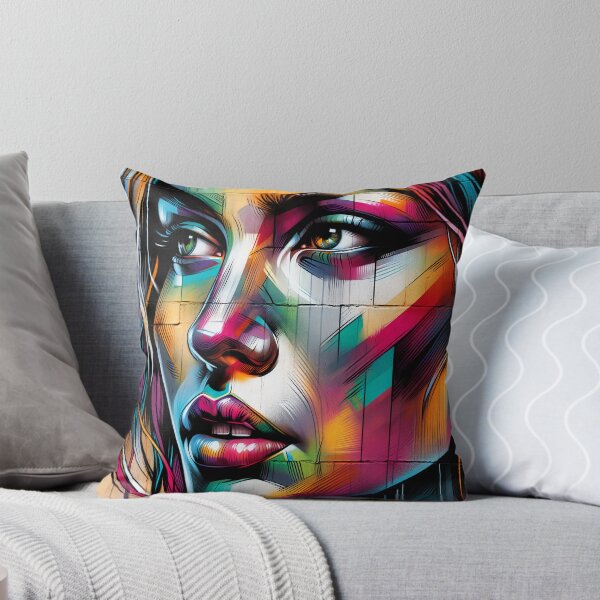 Item preview, Woman's face in a rough, street-style graffiti with bright colors and bold outlines designed and sold by AndreaMart.