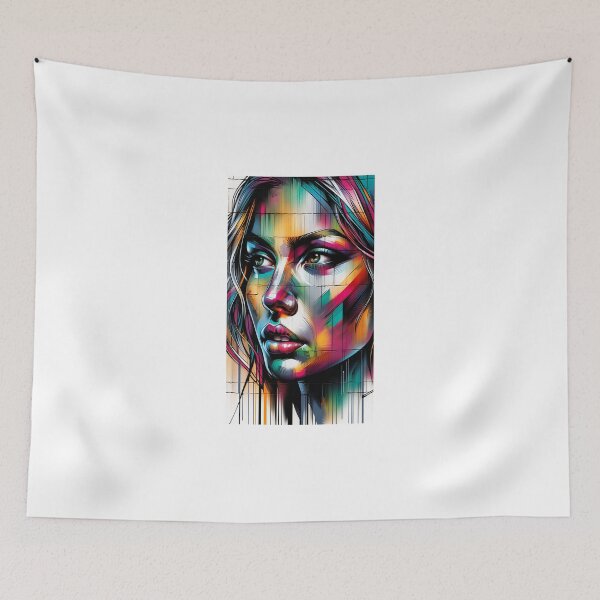 Item preview, Woman's face in a rough, street-style graffiti with bright colors and bold outlines designed and sold by AndreaMart.