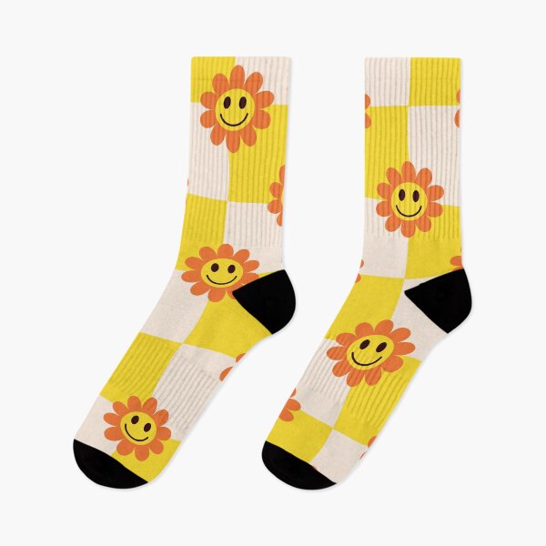 Item preview, Checkered Orange Smiling Flowers on White and Yellow Checkerboards  designed and sold by Yasminepatterns .