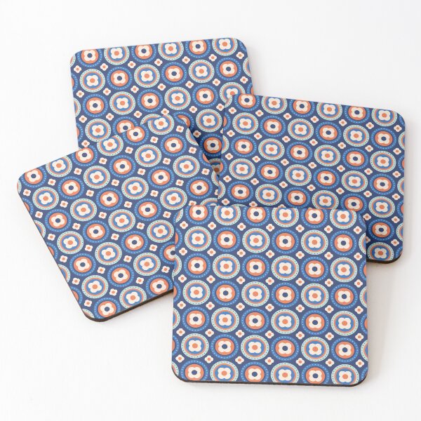 Item preview, Retro Mid Century Circles and Flowers Apricot, Blue designed and sold by trdstudio.