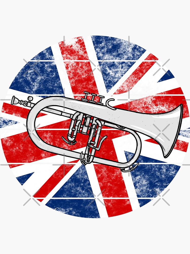 "Flugelhorn UK Flag Britain Hornist British Musician" Sticker for Sale