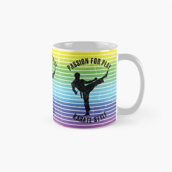 Item preview, Black silhouette of a man practicing karate against the background of rainbow stripes designed and sold by HarridanCreates.