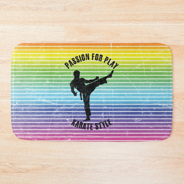 Item preview, Black silhouette of a man practicing karate against the background of rainbow stripes designed and sold by HarridanCreates.