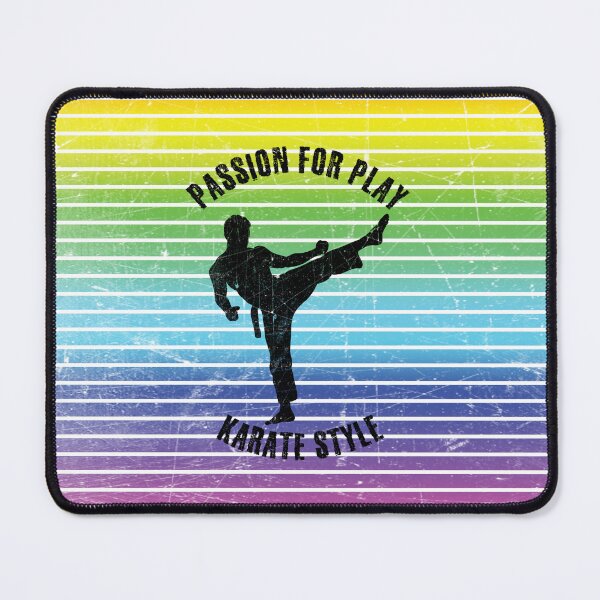 Item preview, Black silhouette of a man practicing karate against the background of rainbow stripes designed and sold by HarridanCreates.