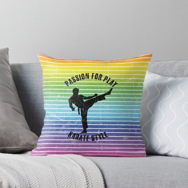 Item preview, Black silhouette of a man practicing karate against the background of rainbow stripes designed and sold by HarridanCreates.