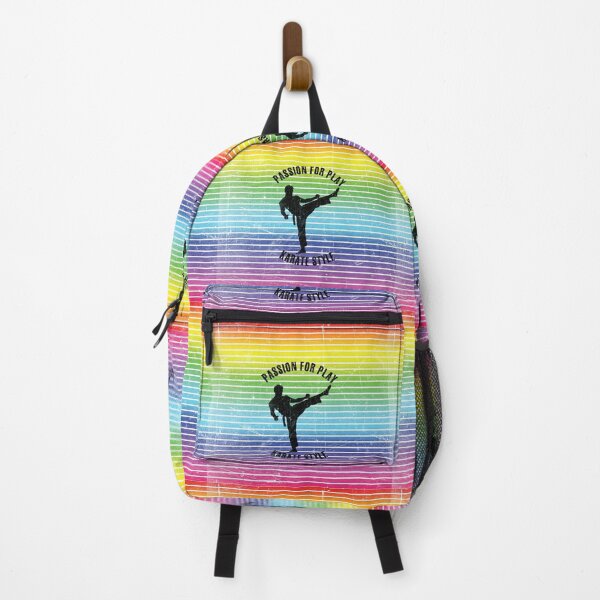 Item preview, Black silhouette of a man practicing karate against the background of rainbow stripes designed and sold by HarridanCreates.