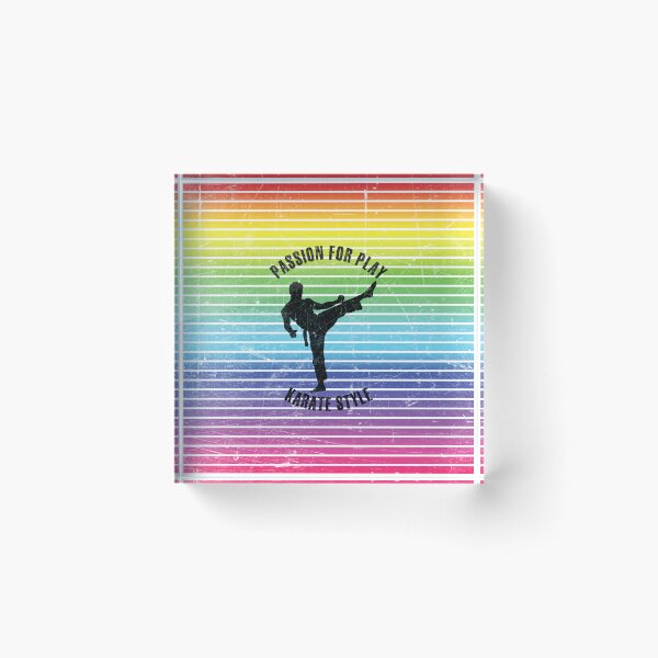 Item preview, Black silhouette of a man practicing karate against the background of rainbow stripes designed and sold by HarridanCreates.