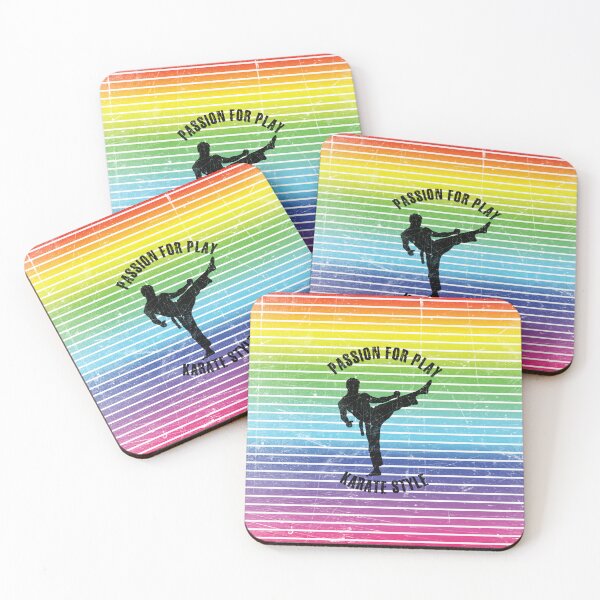 Item preview, Black silhouette of a man practicing karate against the background of rainbow stripes designed and sold by HarridanCreates.