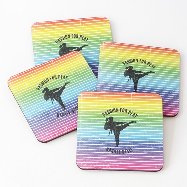 Item preview, Black silhouette of a woman practicing karate against the background of rainbow stripes designed and sold by HarridanCreates.