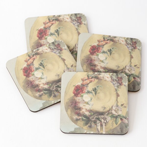 Item preview, Straw Hat with Roses, Carnations, and Cornflowers (1862) by Angelo Rossi designed and sold by PureVintageLove.
