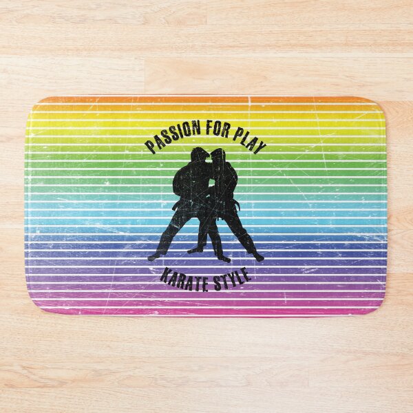 Item preview, Black silhouettes of men practicing karate against the background of rainbow stripes designed and sold by HarridanCreates.