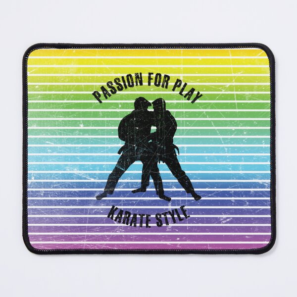 Item preview, Black silhouettes of men practicing karate against the background of rainbow stripes designed and sold by HarridanCreates.