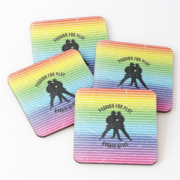 Item preview, Black silhouettes of men practicing karate against the background of rainbow stripes designed and sold by HarridanCreates.