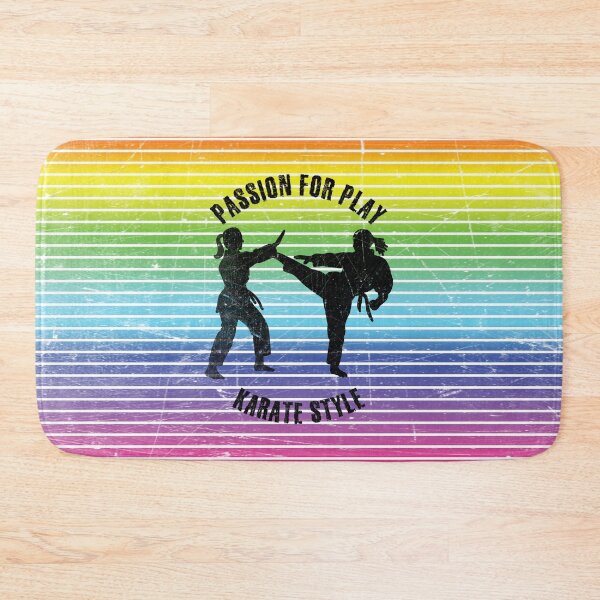 Item preview, Black silhouettes of women practicing karate against the background of rainbow stripes designed and sold by HarridanCreates.