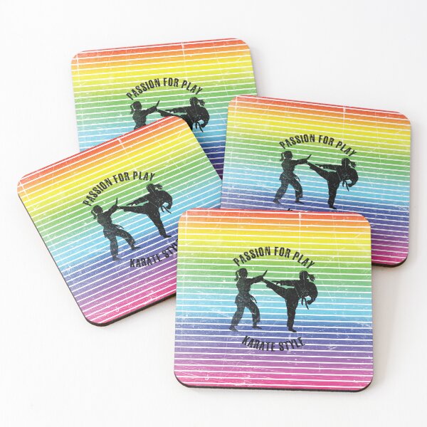 Item preview, Black silhouettes of women practicing karate against the background of rainbow stripes designed and sold by HarridanCreates.