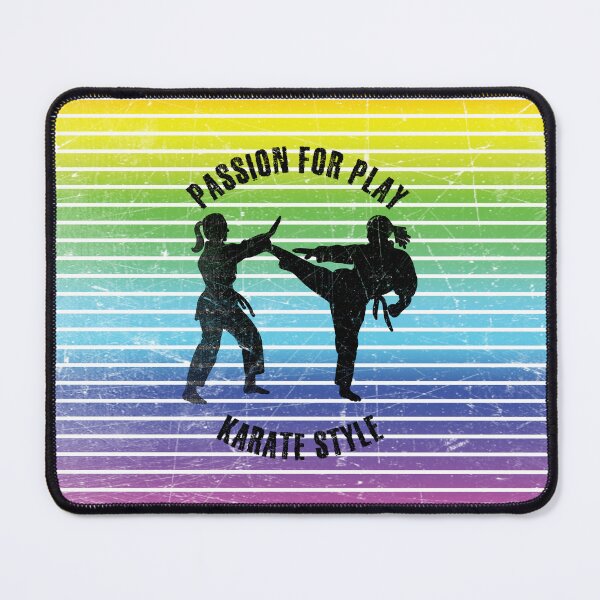 Item preview, Black silhouettes of women practicing karate against the background of rainbow stripes designed and sold by HarridanCreates.