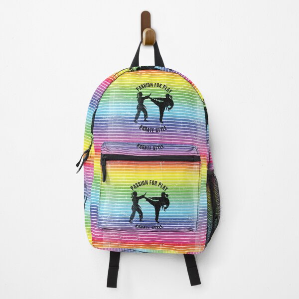 Item preview, Black silhouettes of women practicing karate against the background of rainbow stripes designed and sold by HarridanCreates.