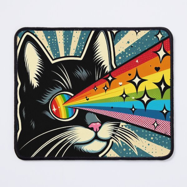 Item preview, Retro Rainbow Eyes Black Cat designed and sold by PatternInArt.
