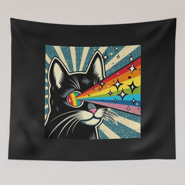 Item preview, Retro Rainbow Eyes Black Cat designed and sold by PatternInArt.
