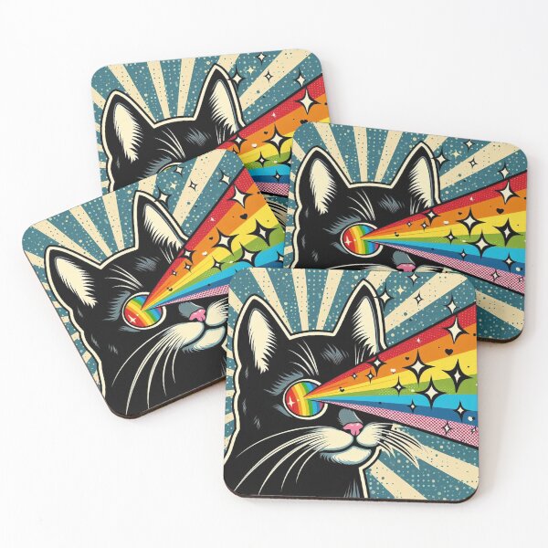 Item preview, Retro Rainbow Eyes Black Cat designed and sold by PatternInArt.