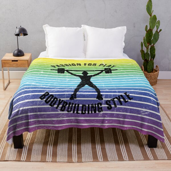 Item preview, Black silhouette of a female bodybuilder with a barbell against the background of rainbow stripes designed and sold by HarridanCreates.