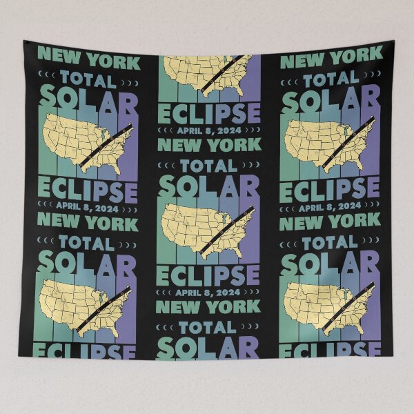 Item preview, New York Total Solar Eclipse with MAP - in Green and Blue Hues 2024 April 8 designed and sold by EmeraldeaArt.