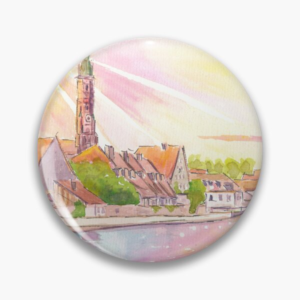 Item preview, Landshut Bavaria Watercolor Scene of Cityview with Isar River designed and sold by artshop77.