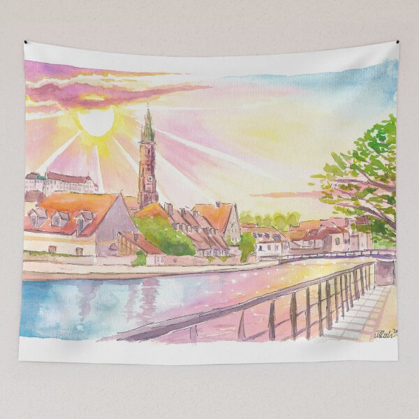 Item preview, Landshut Bavaria Watercolor Scene of Cityview with Isar River designed and sold by artshop77.