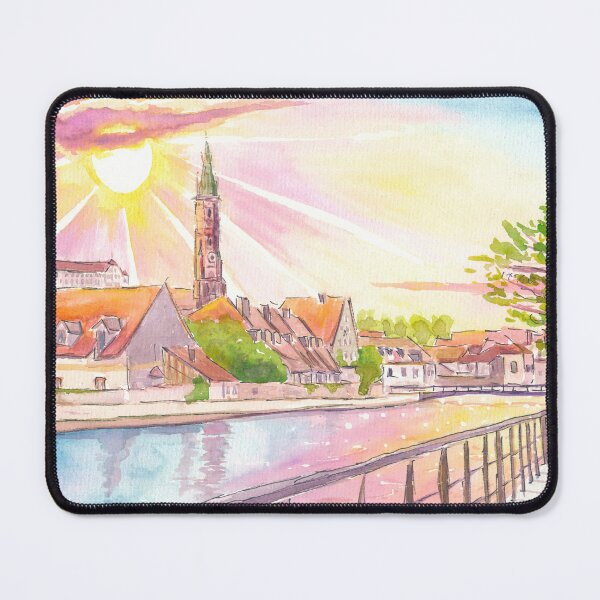 Item preview, Landshut Bavaria Watercolor Scene of Cityview with Isar River designed and sold by artshop77.