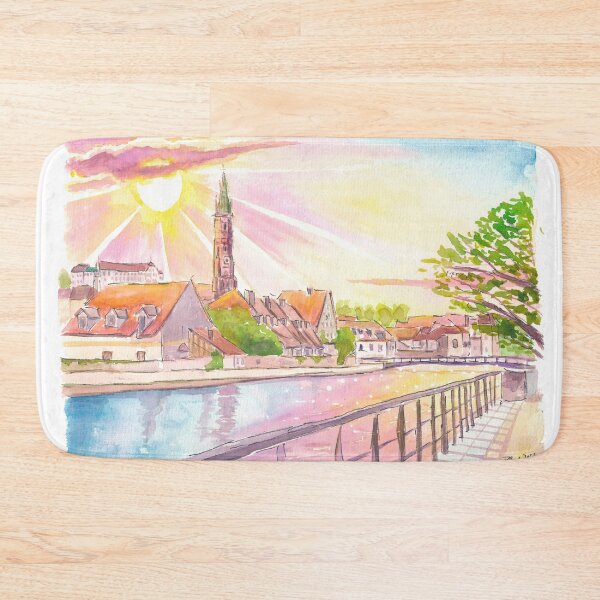 Item preview, Landshut Bavaria Watercolor Scene of Cityview with Isar River designed and sold by artshop77.