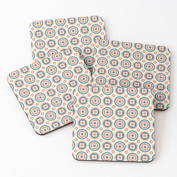 Item preview, Retro Mid Century Circles and Flowers Blue, Peach, Coral designed and sold by trdstudio.