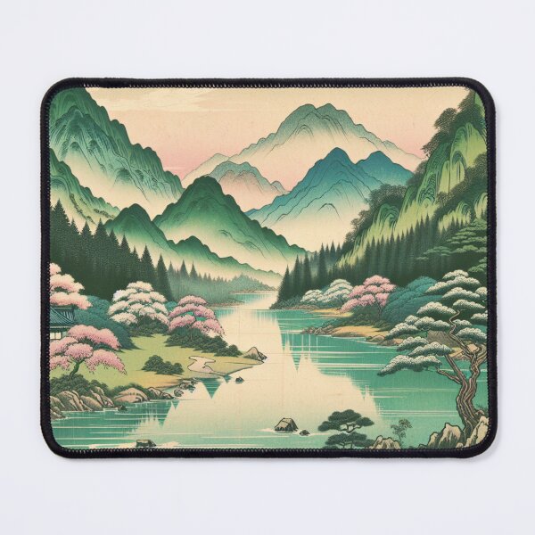 Item preview, Japanese Landscape Mountain River Valley in Spring Time designed and sold by HippieFarms11.