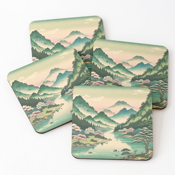 Item preview, Japanese Landscape Mountain River Valley in Spring Time designed and sold by HippieFarms11.