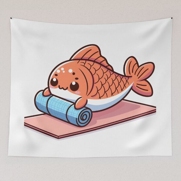 Item preview, Kawaii Salmon With A Yoga Mat Doing Yoga designed and sold by CanvasCutie.
