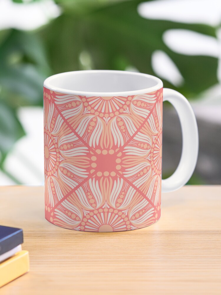 Coffee Mug, Peaches and Cream Dot Mandala Diamond Tile designed and sold by Triplicate Limited