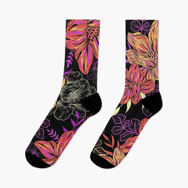 Item preview, Neon Colorful Flowers on Black Background designed and sold by momosstyle.