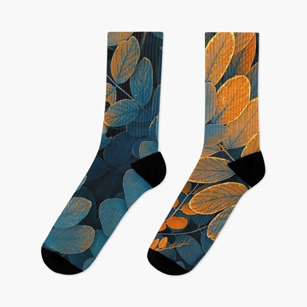 Item preview, Blue Orange Leaves Cottagecore Pattern designed and sold by momosstyle.