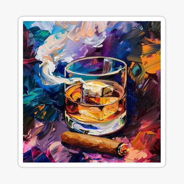 Item preview, Dynamic Elegance- Vivid Cubism, Fauvism, and Impressionism in Whiskey Glass, Lit Cigar, and Smoke designed and sold by OlfactoART Studio.