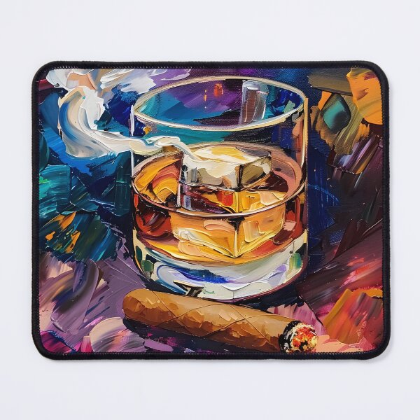 Artikelvorschau, Dynamische Eleganz – Lebendiger Kubismus, Fauvismus und Impressionismus in Whiskyglas, brennender Zigarre und Rauch entworfen und verkauft von OlfactoART Studio.