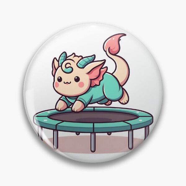 Item preview, Kawaii Delightful Chimera With Jumpsuit Bouncing On A Trampoline designed and sold by CanvasCutie.