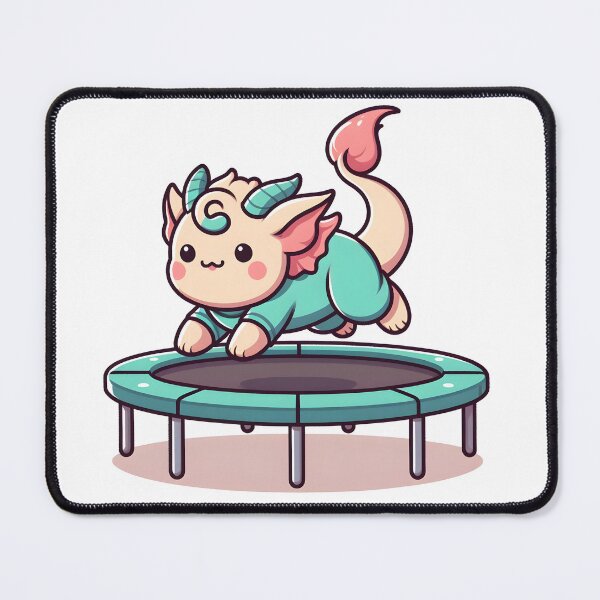 Item preview, Kawaii Delightful Chimera With Jumpsuit Bouncing On A Trampoline designed and sold by CanvasCutie.