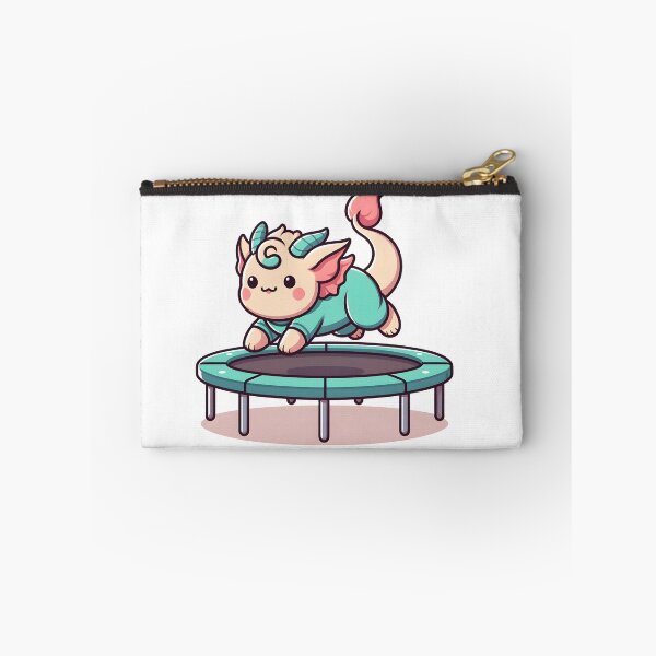 Item preview, Kawaii Delightful Chimera With Jumpsuit Bouncing On A Trampoline designed and sold by CanvasCutie.