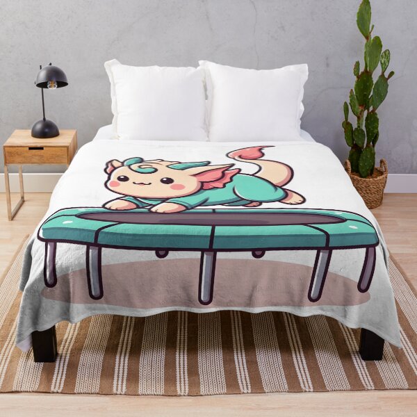 Item preview, Kawaii Delightful Chimera With Jumpsuit Bouncing On A Trampoline designed and sold by CanvasCutie.