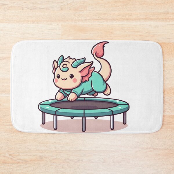 Item preview, Kawaii Delightful Chimera With Jumpsuit Bouncing On A Trampoline designed and sold by CanvasCutie.